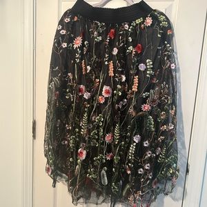 Flower Mesh Skirt With Attached Black Under-Skirt